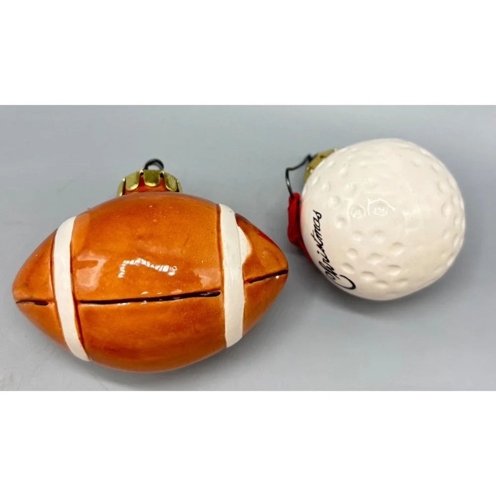 Vtg 4 Pc Sports Themed Christmas Ornaments Tennis Football Golf Baseball Ceramic